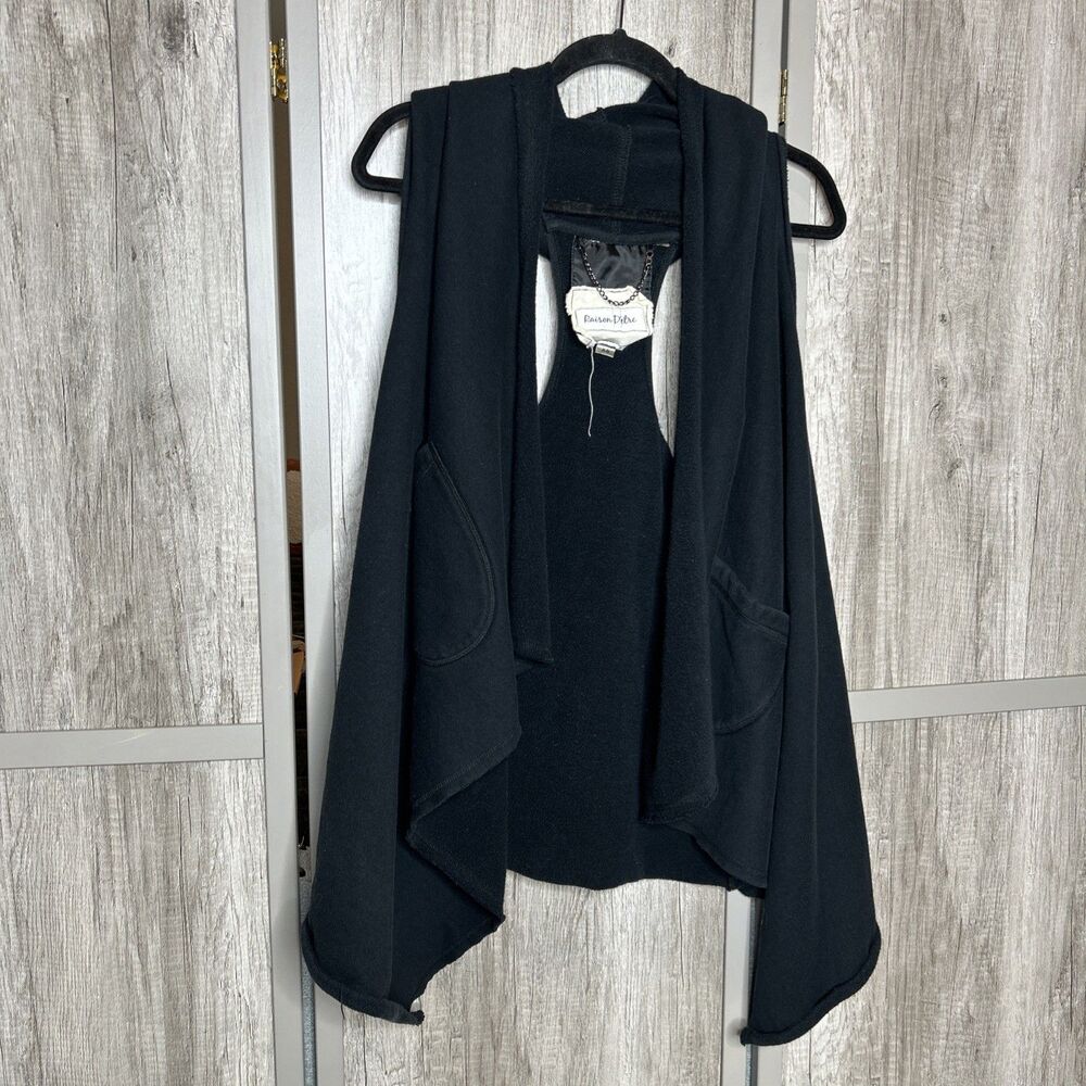 Raison D'etre Hooded Vest Wrap Size XS Racer Back Cotton Pockets Black